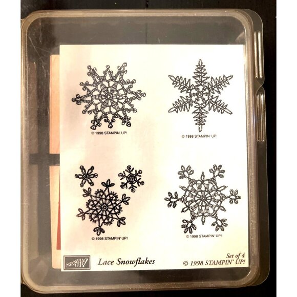 Vintage 1998 Stampin Up! Lace Snowflakes WOOD MOUNTED Rubber Stamp Set Of 4 - Picture 2 of 3